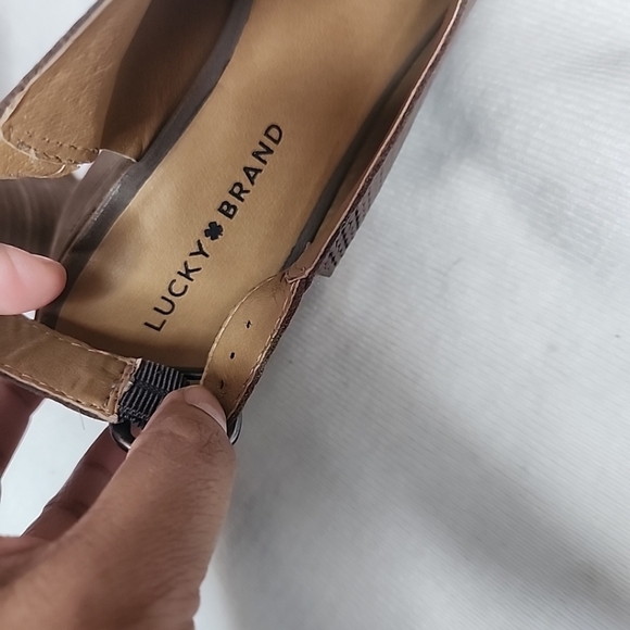 Lucky Brand Sandals Size 9 Cone Heels Closed Toe Open Back Brown - Picture 4 of 7